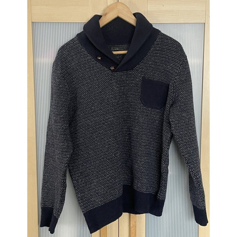 J Crew Mens Blue and White Pullover Sweater‎ Lambswool Size M
